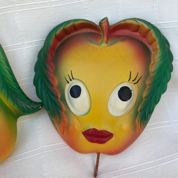 Vintage Anthropomorphic kitchen wall decor Miller studio 1970 apple pear - Picture 2 of 7